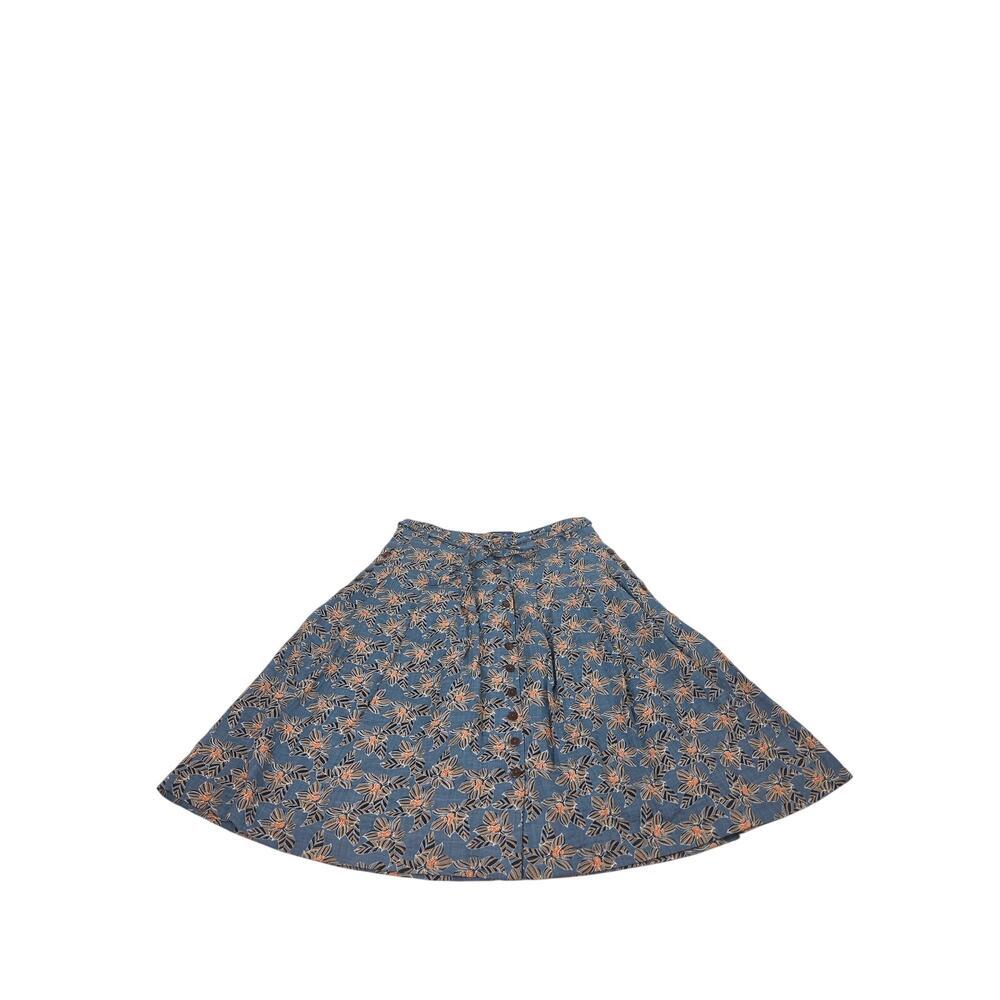 ModCloth Floral Zebra Stripe Button Front Skirt Tie Waist Pockets 12 Blue Lined